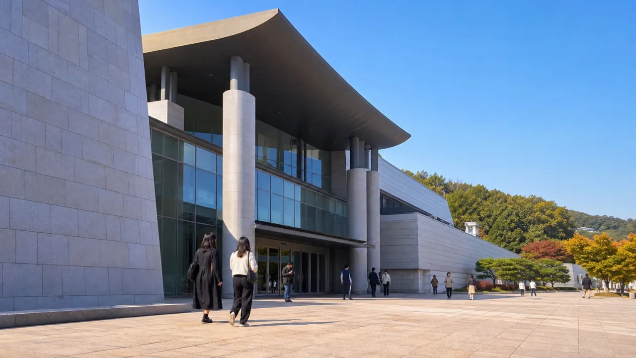 맑은 날 촬영한 예술의전당 서울서예박물관 건물 외관과 넓은 광장의 전경 사진