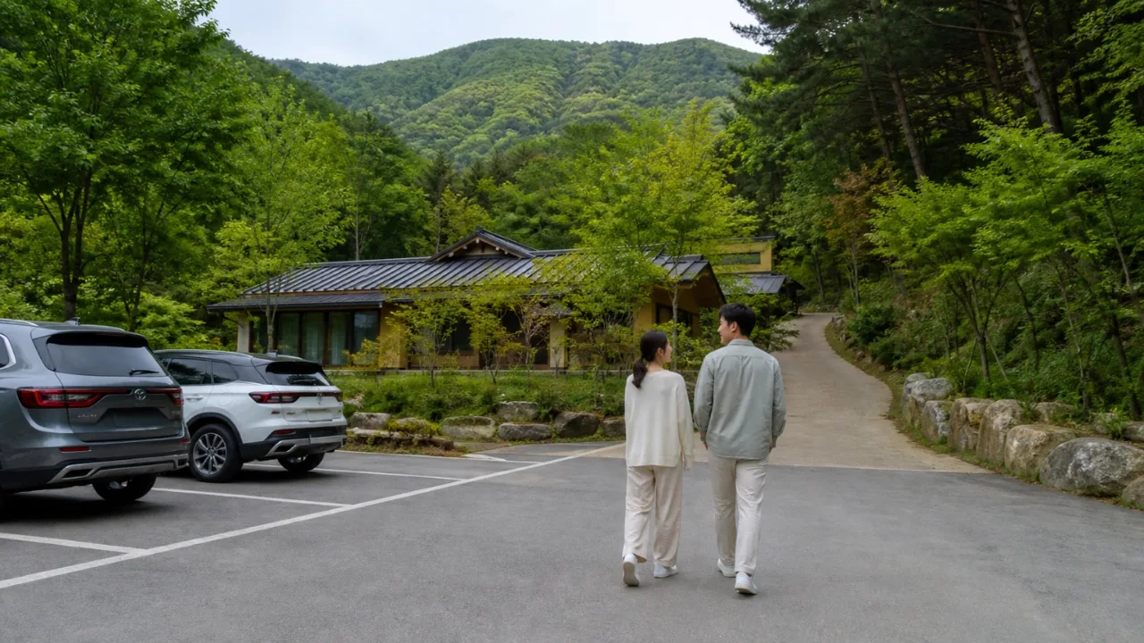 국립진안고원산림치유원 숲태교 캠프｜주차 안내의 핵심 내용을 표현한 실사 참고 이미지