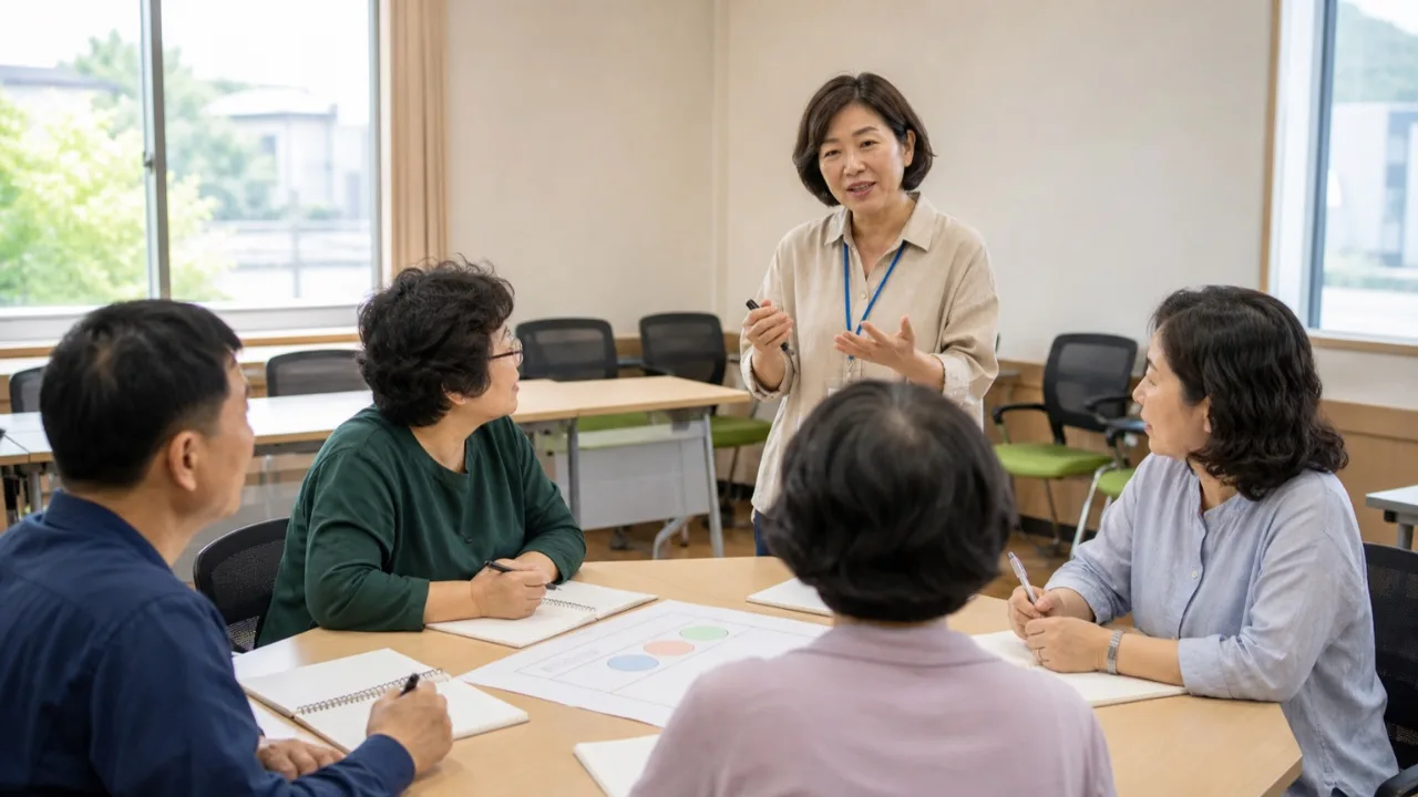 옥천군 시니어행복프로그램지도사 교육 정보 안내의 핵심 내용을 표현한 실사 참고 이미지