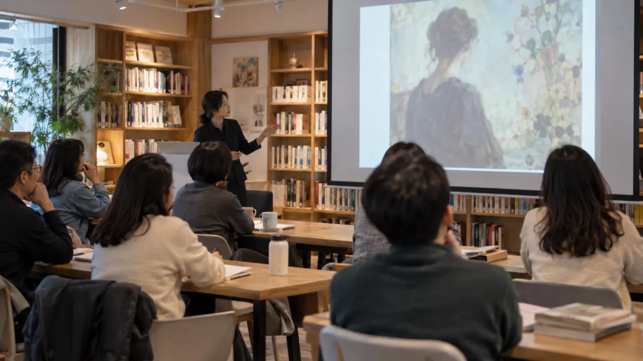 의정부미술도서관 강의실에서 미술 강의를 듣는 참가자들