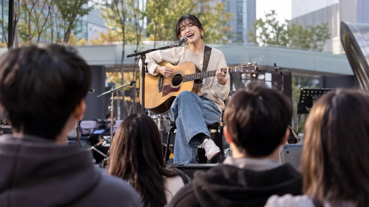 신도림 야외 광장에서 공연하는 버스킹 아티스트