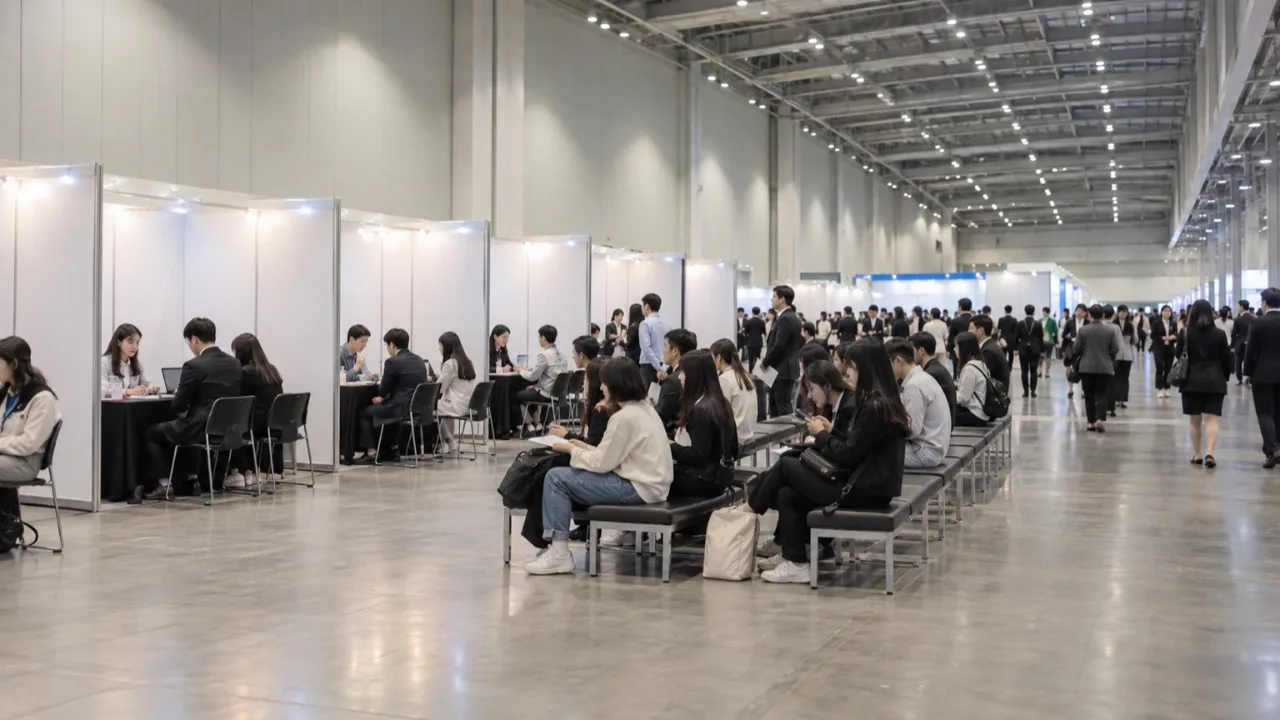 벡스코 전시장 내부에서 프로그램에 참여하는 한국인 청년 참가자들