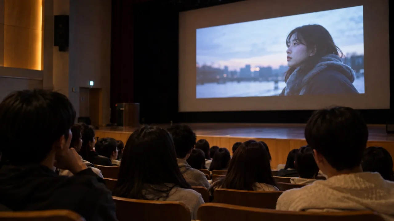 백마홀에서 학생 단편 영화를 관람하는 관객