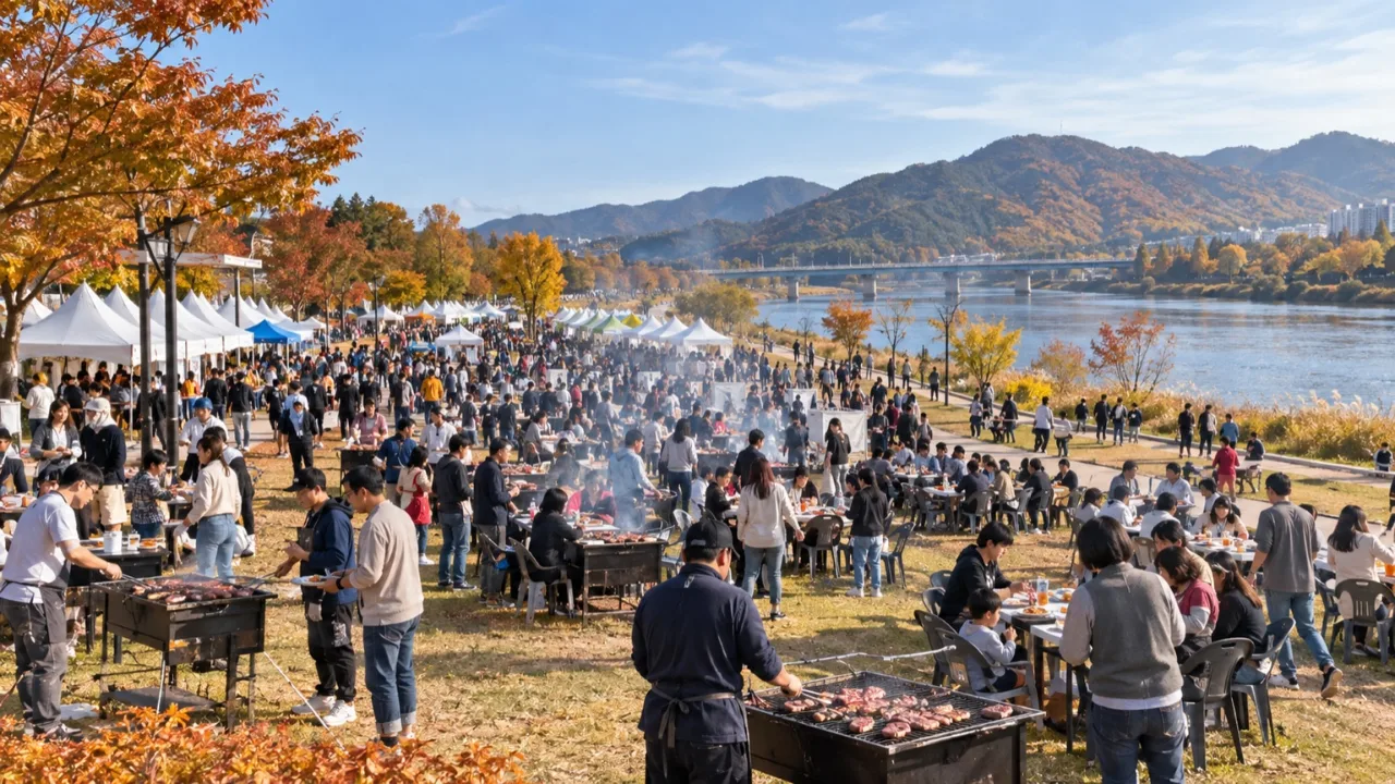영천강변공원에서 열린 별빛한우구이축제 야외 구이존 전경