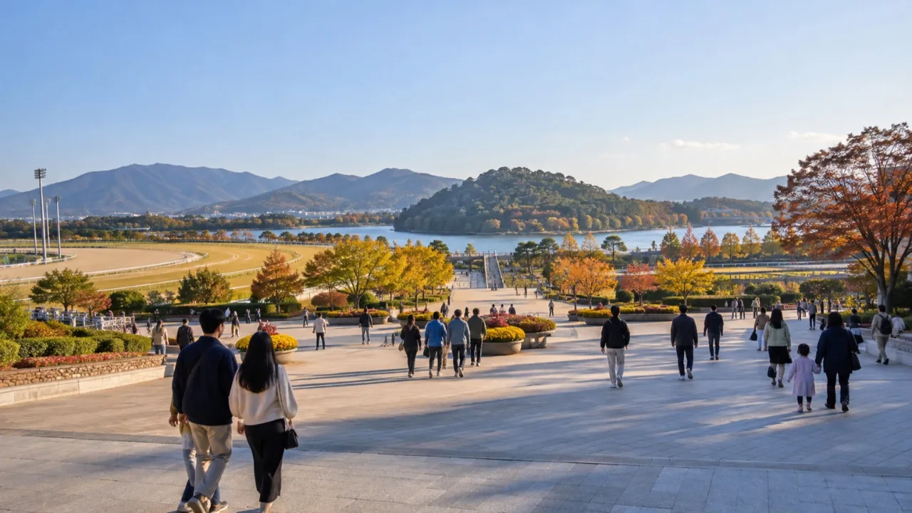 렛츠런파크 부산경남 더비광장과 호스아일랜드 방향 전경