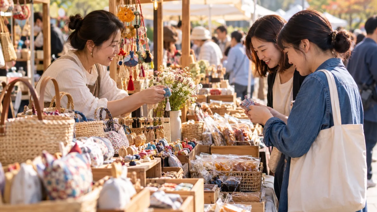 말죽거리 마켓의 핸드메이드 소품과 지역 특산물 판매대