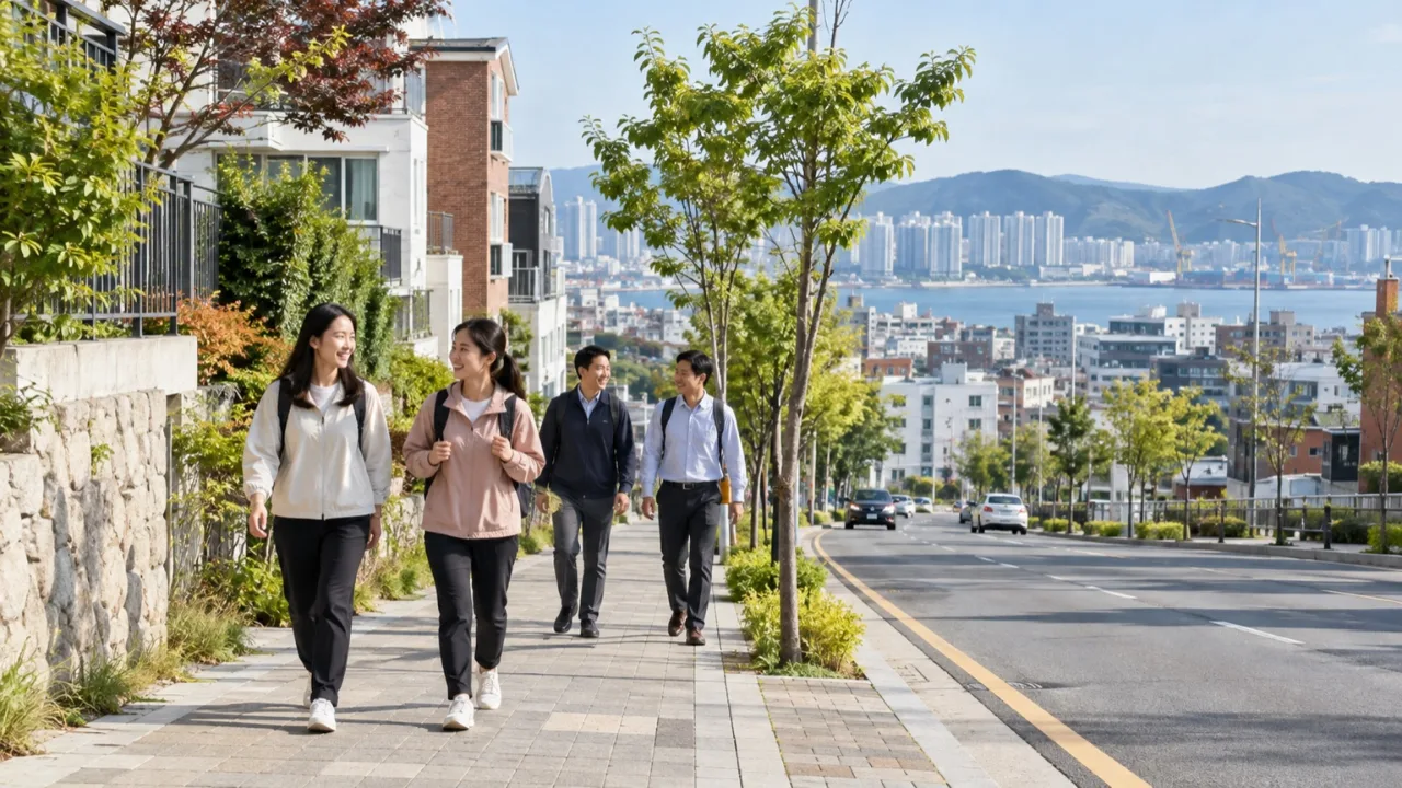 울산 동구 생활도로를 걷는 참가자들의 전경