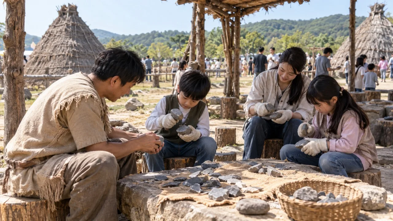 짱돌이 마을에서 선사문화 체험에 참여하는 관람객