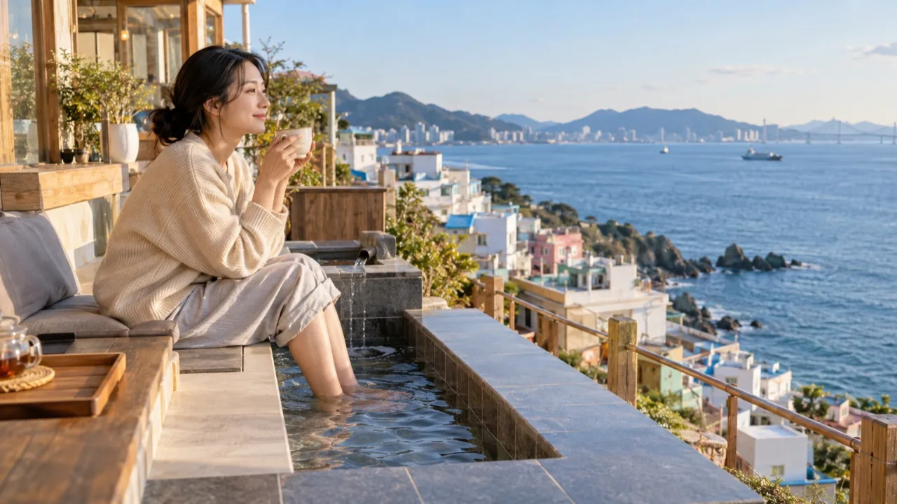 흰여울문화마을 해안가 카페의 족욕 공간