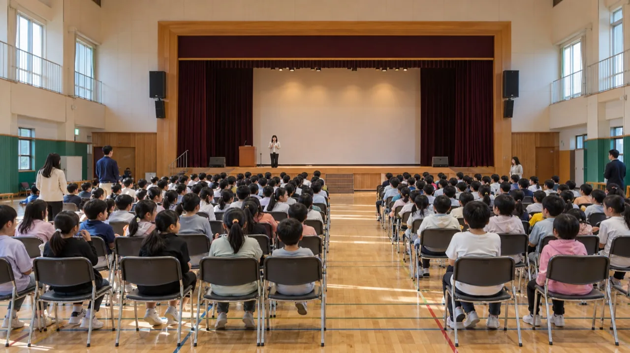 안전골든벨 행사가 열리는 초등학교 강당 전경