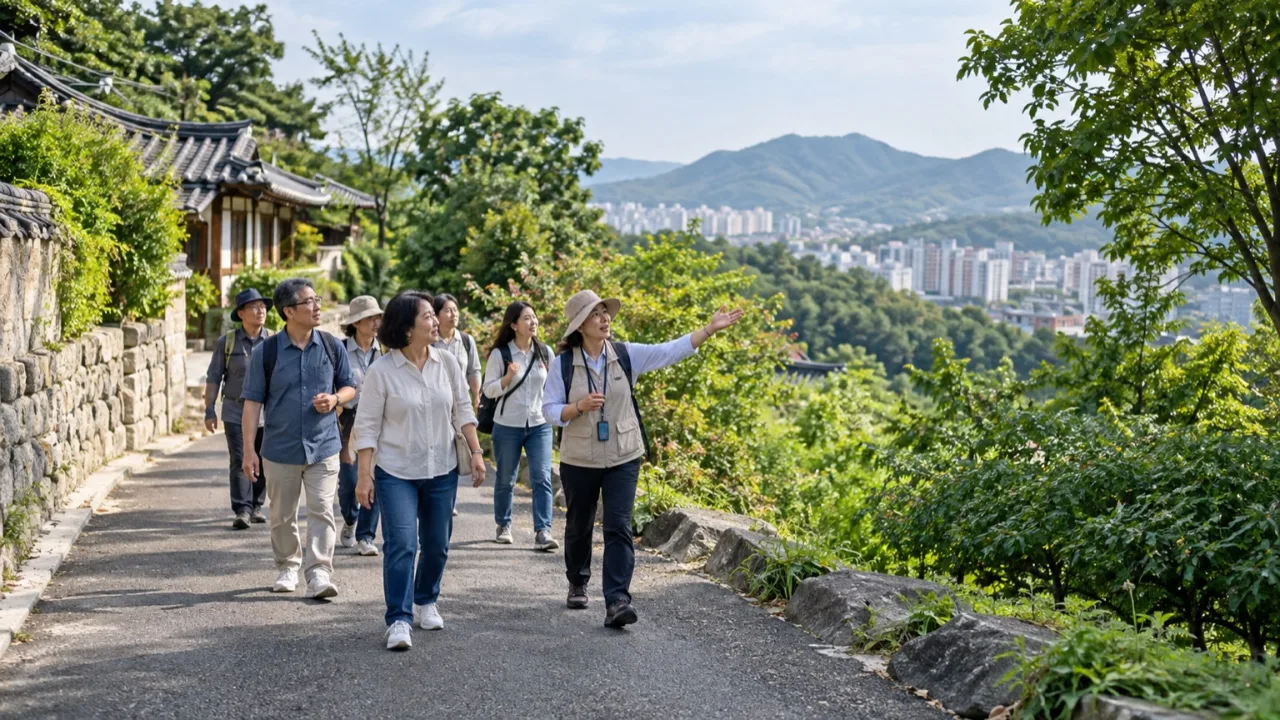 계양구 마을길에서 해설을 들으며 걷는 참가자들
