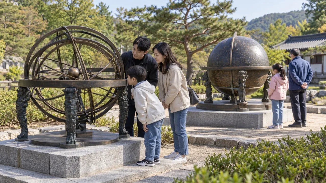 실학박물관 다산정원에 전시된 과학 기구와 탐색 활동 공간