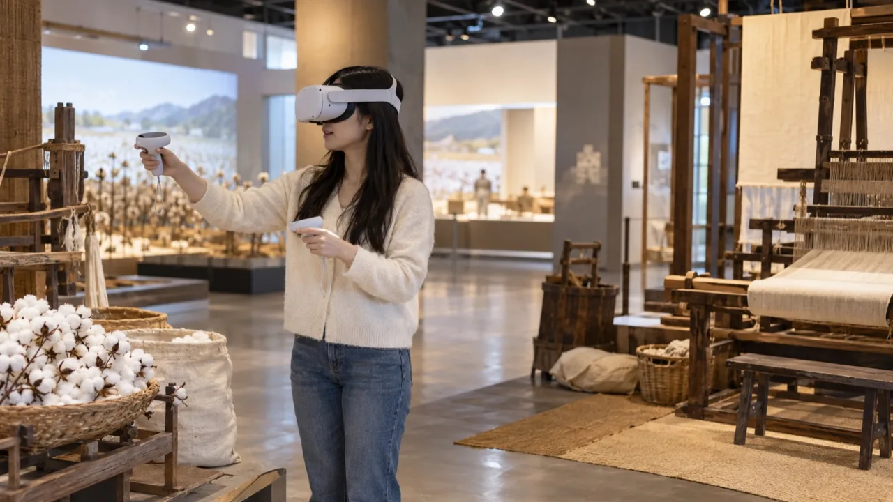 목화체험관에서 VR·AR 체험을 하는 참가자