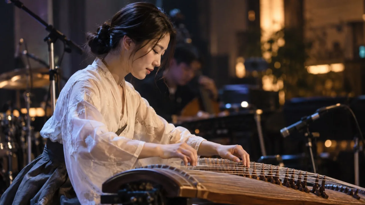 전일스테이지 무대에서 공연하는 한국인 연주자