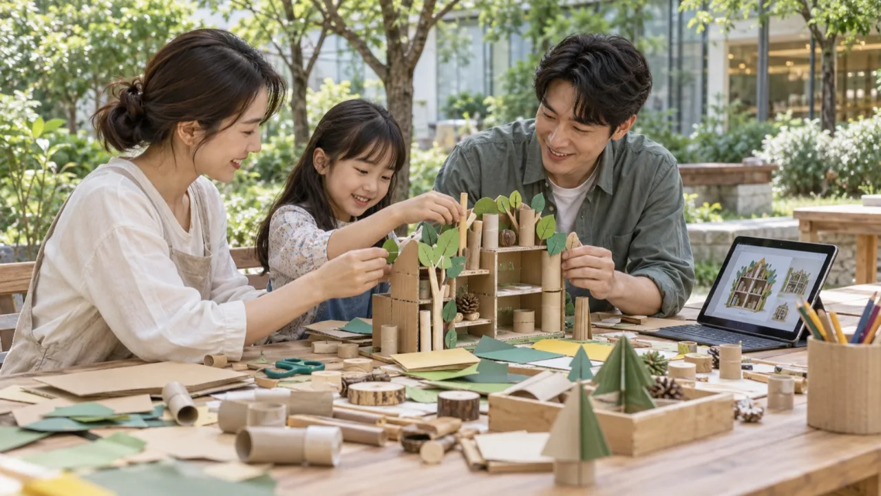 재활용 소재와 AI 기술을 활용하는 숲 속의 책꽂이 체험 공간