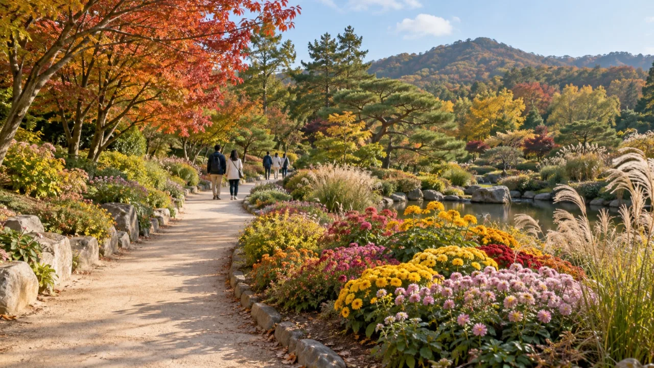 가을꽃이 핀 테마별 소정원과 산책로